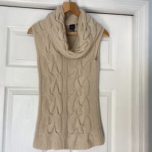 BLUE Saks Fifth Avenue 100% Cashmere Thick Cable Knit Cowl neck Sweater XS Lux